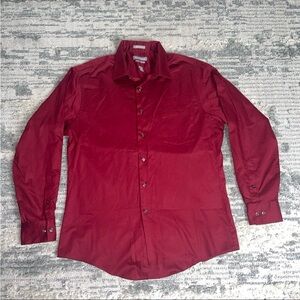 Deep Red Lux Sateen Fitted Van Heusen Long Sleeve Shirt - Size 16 1/2 | 34/35